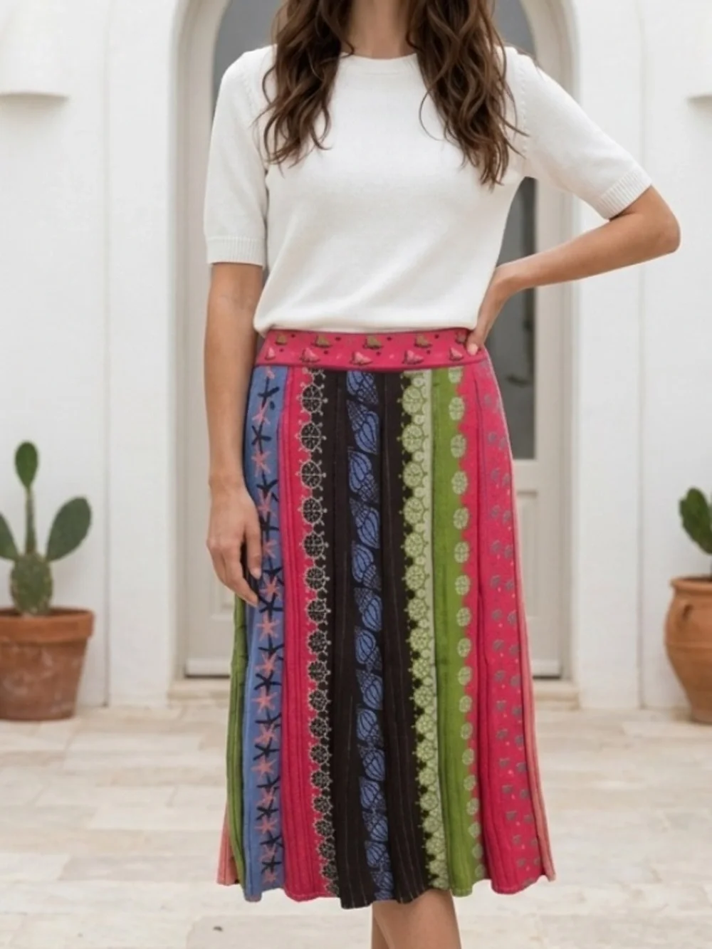 IVKO Anthropologie Sweater Skirt Pleated Serbia Sea Motif Pencil Midi
